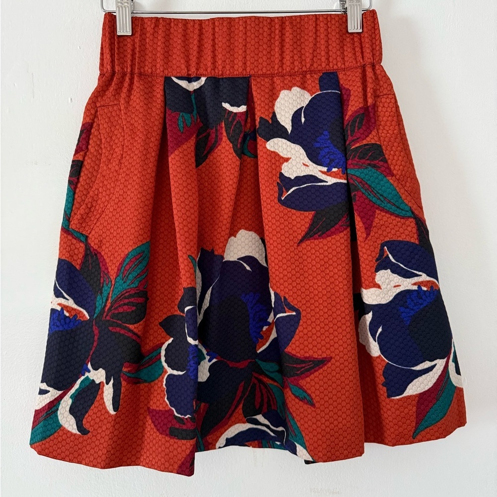 Maeve Red Floral Circle Skirt with Navy & Teal Accents